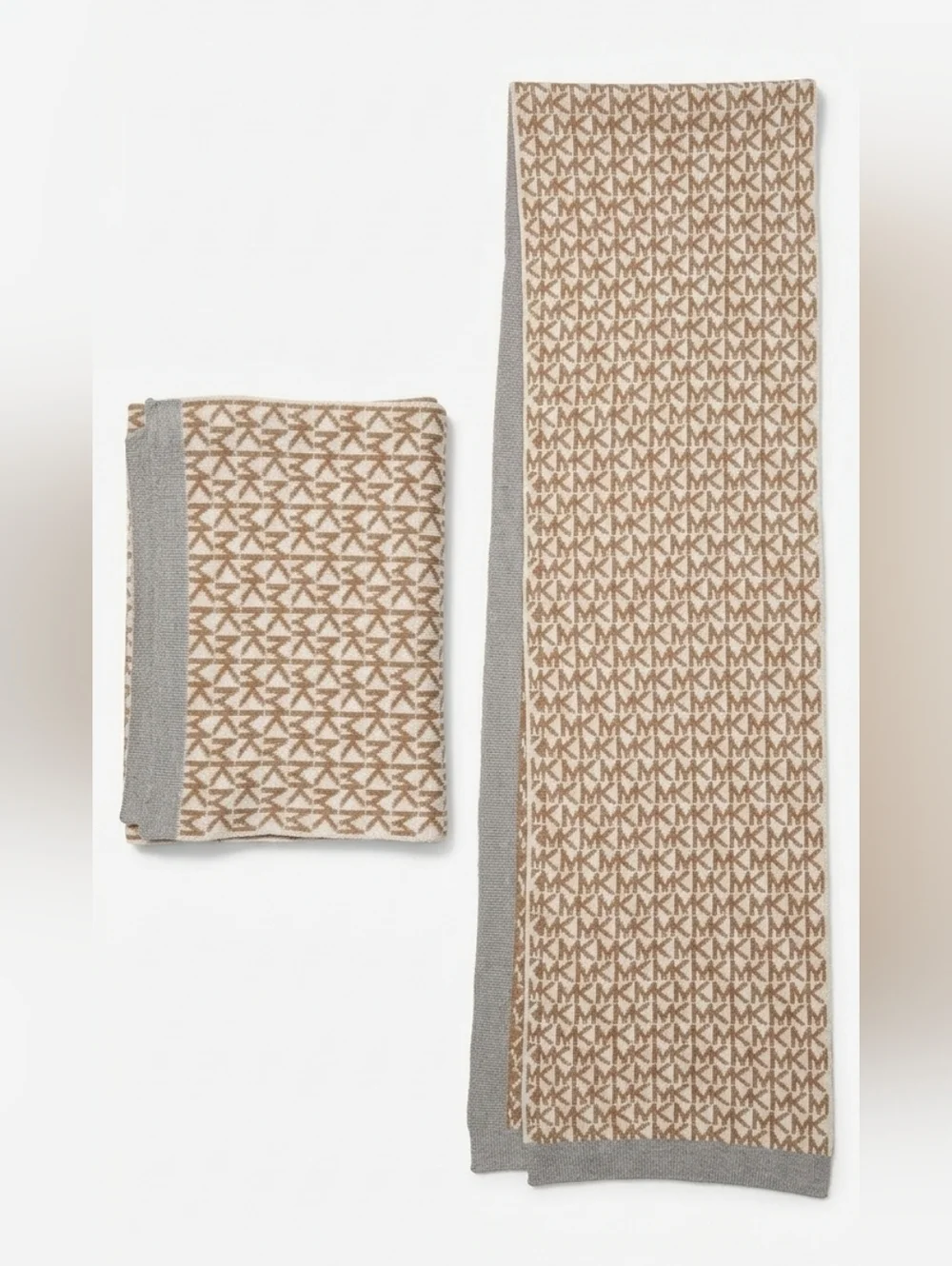 Michael Kors Reversible MK Monogram Scarf - Beige & Gray
